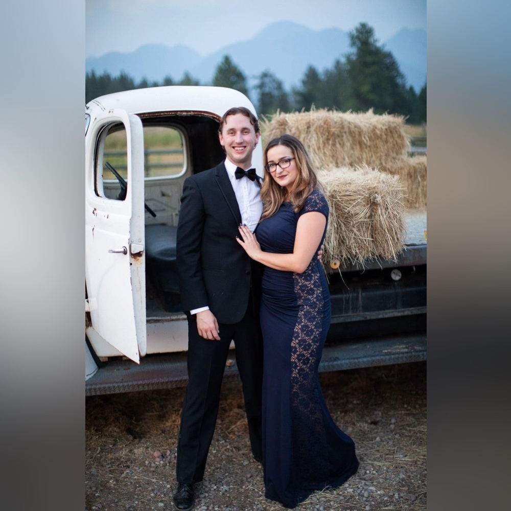 Full Length Formal Gown with Lace Cut Out Sides